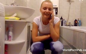 A Teen Chick Pees in Her Pants While Phone Talking