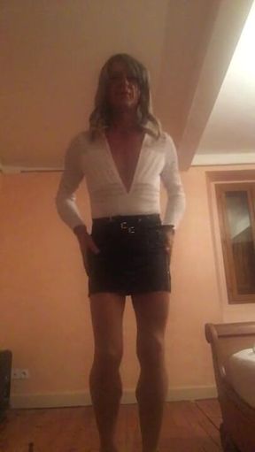 Caged sissy in chastity