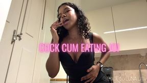 Cuck cum eating JOI - Ebony Femdom CEI POV - Goddess Luna Law