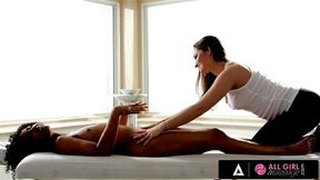 ALL GIRL MASSAGE Misty Stone's Special Gift Idea Turns Into A Fingering Session With Dani Daniels