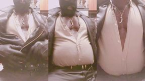 masked leather attired nipple play bloated belly smoke