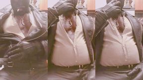 masked leather attired nipple play bloated belly smoke