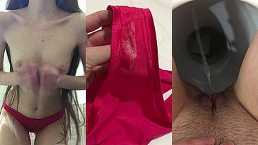 COMPILATION Russian brunette with dirty talk shows dirty panties close-up. Pissing girl with hairy pussy