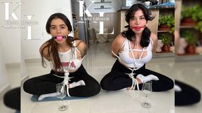 5 Minute Bound BallGag Drooling Challenge: Luana vs Simona - Loser Gets Stuffed with the Winner's Dirty Socks