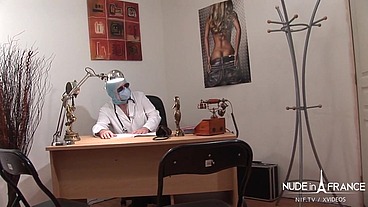 Amateur french blonde gets anally washed banged and fist fucked in threesome at the gyneco
