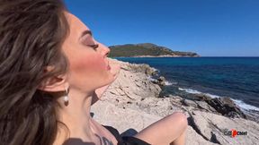Skinny girl beach pick up by old man