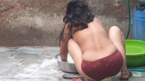 Sister is taking a bath in the open bathroom, stepbrother is watching completely naked
