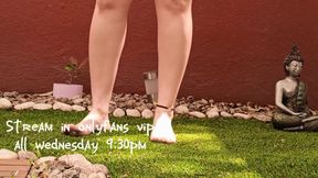 My Stepsister Can't Stop Ejaculating, orgasm with Tickling with Grass on Her Feet