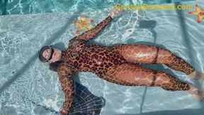 Carissa on the sun shelf-leopard catsuit gloves oval mask and no mask
