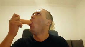 Handsome Student Fucks Himself Hard in the Mouth, Deep Throat, Throat Blowjob