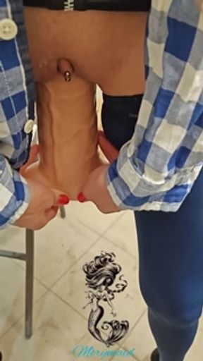 Huge dildo in action