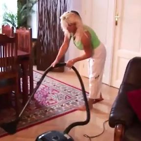 Busty Blonde MILF Having Fun with a Long Dick and a Vacuum Cleaner