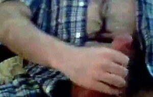 Hairy chest daddy jerking and shoot a nice load