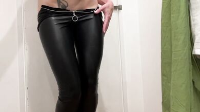 Glasses choking on my cock with blonde in leather leggings