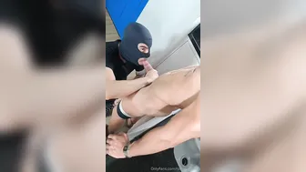 Latino hunk Ron gets his big dick sucked by masked Brazilian fan