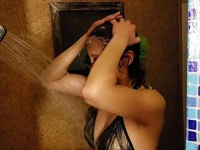 Shy and Nervous minx teases us with a soapy shower