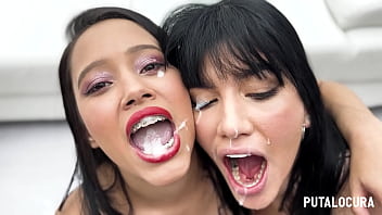 PutaLocura - Culonas colombianas Lia Ponce y Yenifer Chac&oacute_n comparten semen en sucio bukkake