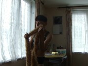 Masturbating With The Faux Fur Scarf...Look At My Body And Skin...SEXY HOT!