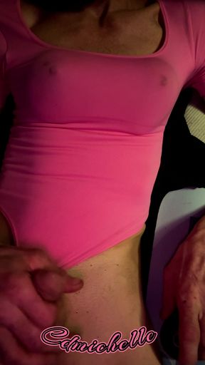 Cdmichelle Wearing Pink Bodysuit with Hard Nipples Cumming on Leg