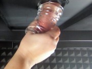 Massaging clients cock with a fuck sleeve (milking table) Loud stroking sounds with lots of cum.