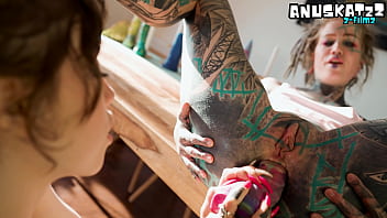Lesbian tattoo goth girls intimate anal dildo stretching