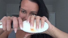 I comb my dark long hair bb