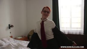 Redhead student striptease