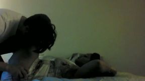 Eager pussy loving Indian man eats his girlfriend on the bed