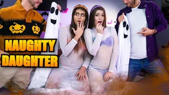 Stepdads explore virgin holes of their stepdaughters in a foursome roleplay