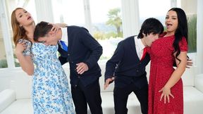 Parker Ambrose, Payton Preslee And Elias Cash In Loser Stepsons Cant Talk To Girls So Their Big Boobs Stepmoms Teach Them How To Treat A Real Lady