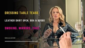 Glam Blonde MILF Vanity Smoke Fantasy: Open Leather Shirt, Small Bra Exposure & Sensual Chat in Triple Mirror Tease - Miss Lulu Leather - 4K