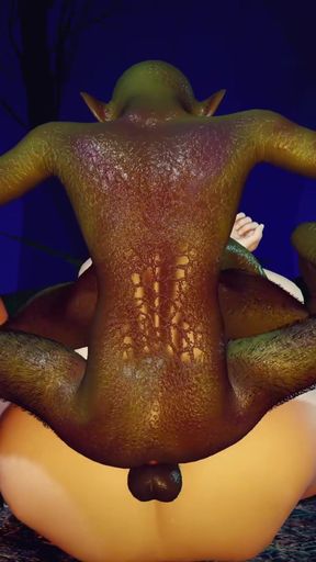 3D Cute Skinny Asian Slut Have Threesome Sex with Two Big Cock Monsters