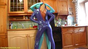 Sexy lesbian real spandex catsuit girls at home