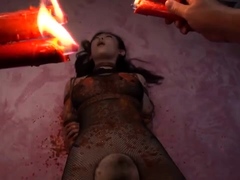 Kinky Asian wife in nylons gets tied up and covered in wax
