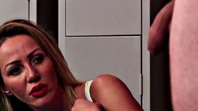 Real British voyeur teasing in locker room till cum