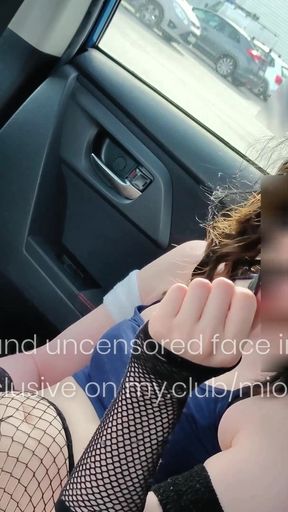 Risky flashing outdoor deepthroating while blindfolded and eating my own cum   Clip 1