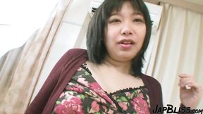 Japanese MILF strips and grinds on cock without a condom
