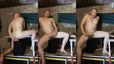 Big & Jelly riding and sliding deep in ass. Horny on the sauna