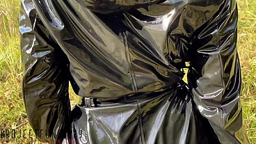 exhibitionist girl just dressed in raincoat fucked pov on a sunny day in a park