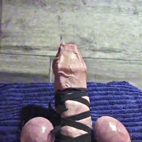 Separated &amp; Tied Balls &amp; Cock, Foreskin Fingering, Ruined Slow Motion Cumshot