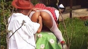 Shaved milf gets her ass fisted and fucked outdoors