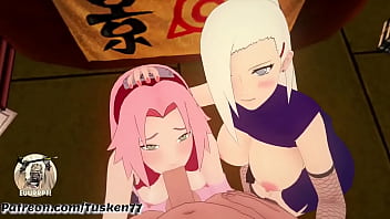 NARUTO 3D HENTAI: Kunoichi Sluts Ino &amp_ Sakura thanking their hero Naruto