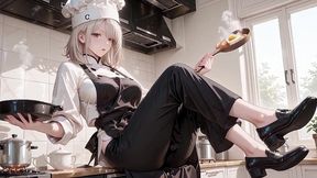 ai generated – so slutty female chef! cooking seriously in the kitchen, total oiled slut in bed