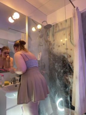 A whore slips into the toilet to use a remote-controlled dildo vibrator