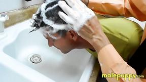 Stepson Jeff Drizzle got a sensual hair washing from his step dad Richard Lennox