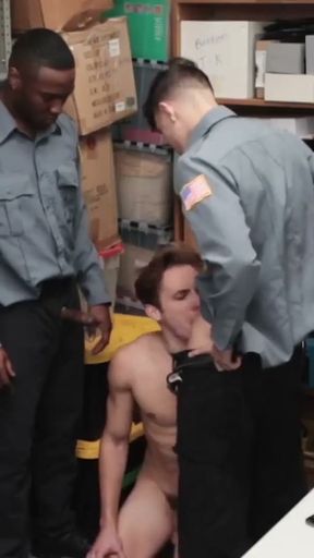 Hot jock busted stealing and fucked by security officers   Clip 1