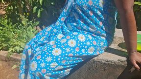 Stepmom Bathing Outdoor in the morning