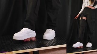 Shuffle Girl Cock Crush in White Platform Sneakers - Shoejob, Trampling, Sneakers, White Puma