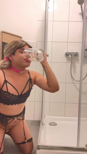 Naughty Puppy Peeing, Drinking, and Wagging My Tail