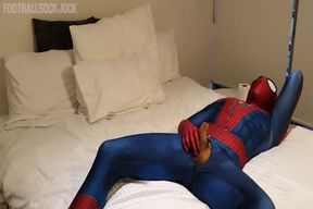 Strung Up concupiscent Spiderman discharges big Web